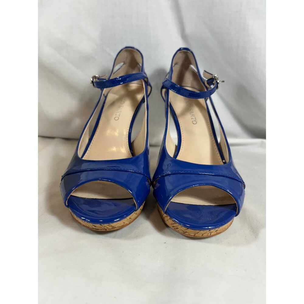 Franco Sarto Sulu Blue Patent Peep Toe Cork Heels Ankle Strap Shoes Women 8 - Picture 5 of 12